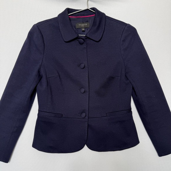 Talbots Jackets & Blazers - Talbots Navy Blue Blazer Peter Pan Collar Cloth Buttons Sz 4P Academia Nautical
